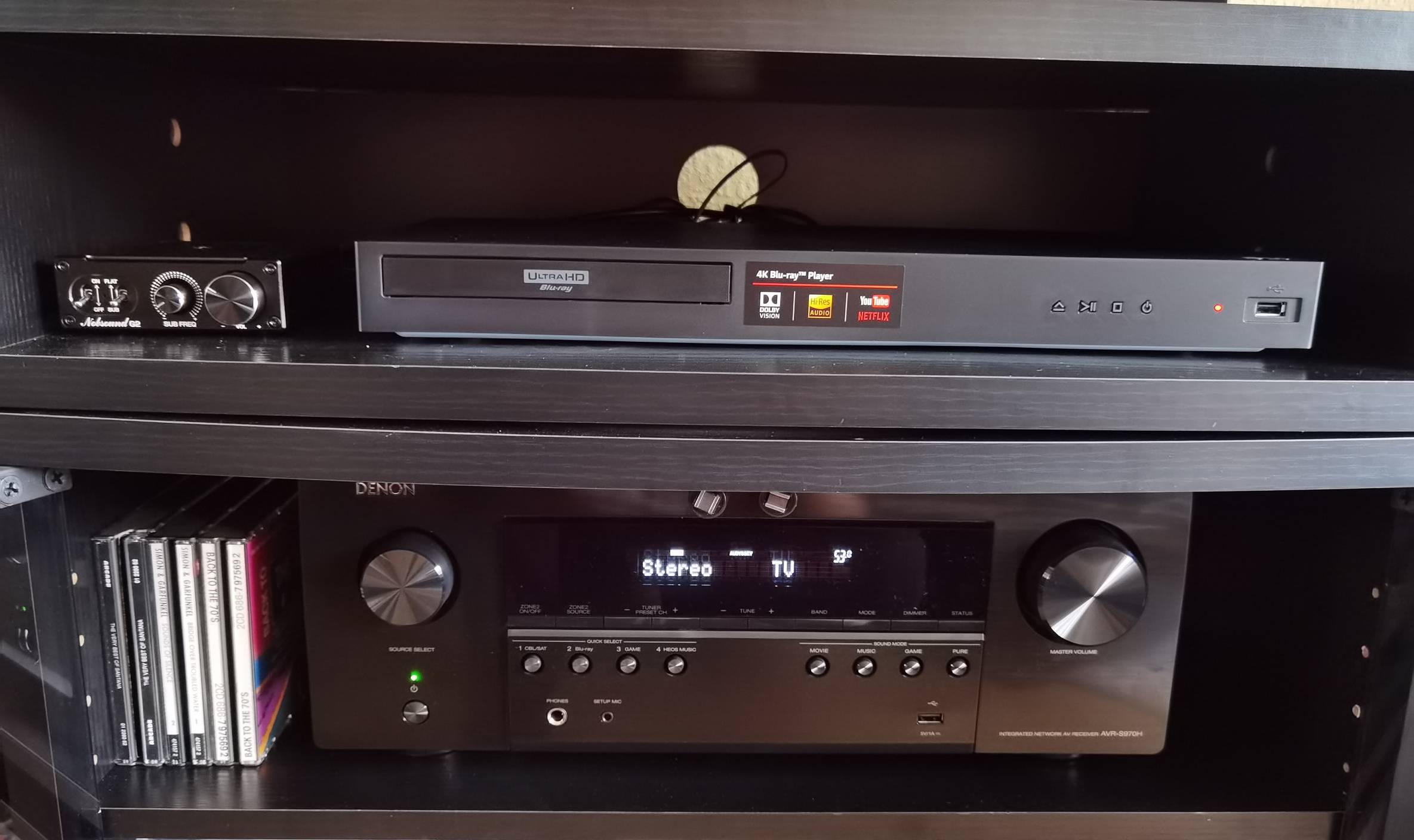 AVR, BD player, subwoofer
amplifier