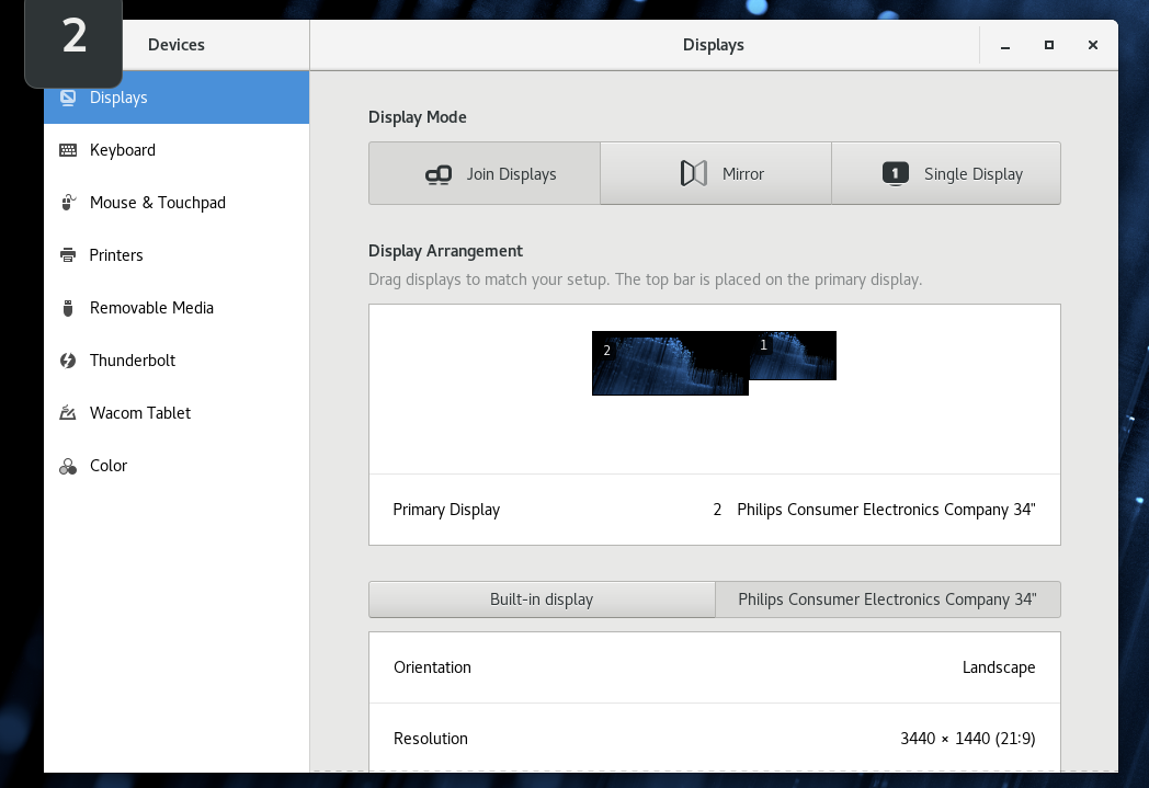 Display settings dialog