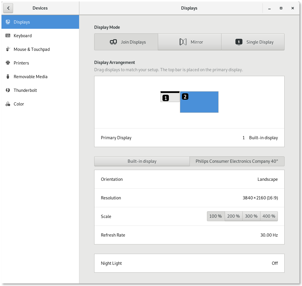 Display settings dialog